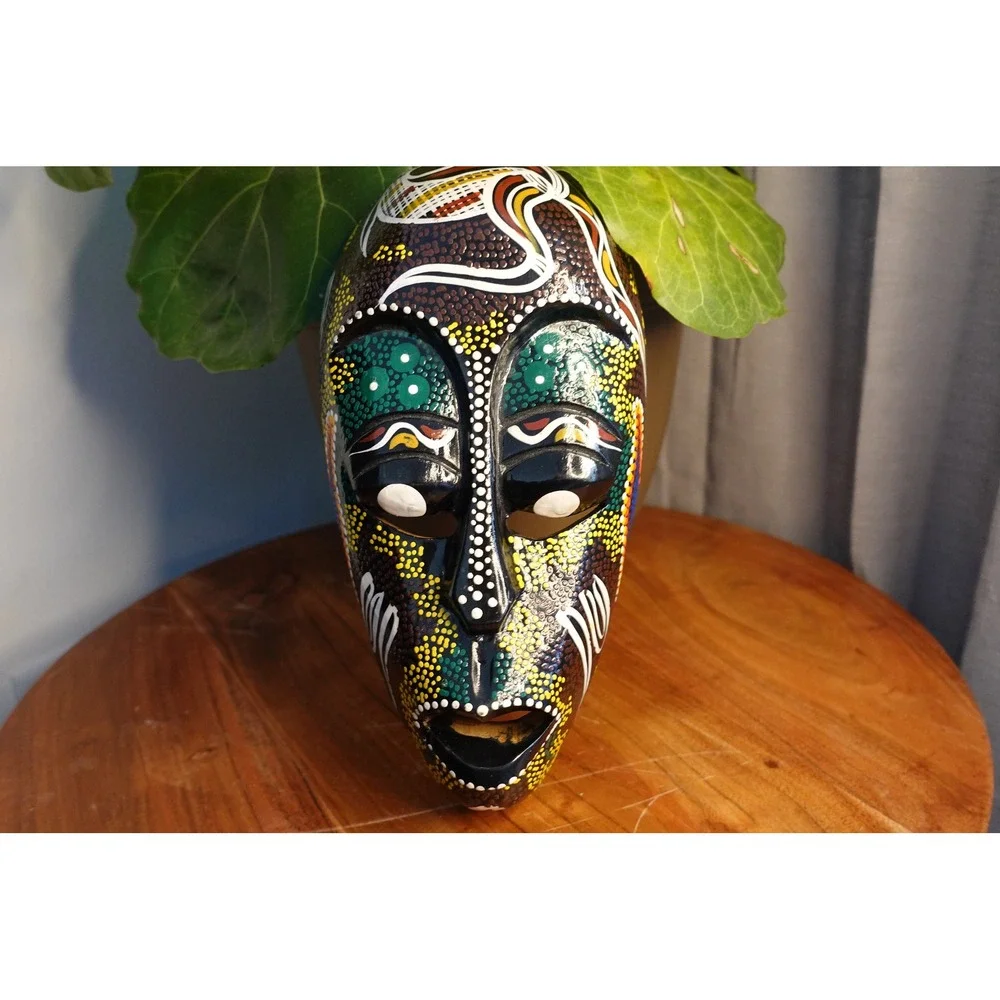 Wooden handcarved colorful wall gallery mask‎ collectible art